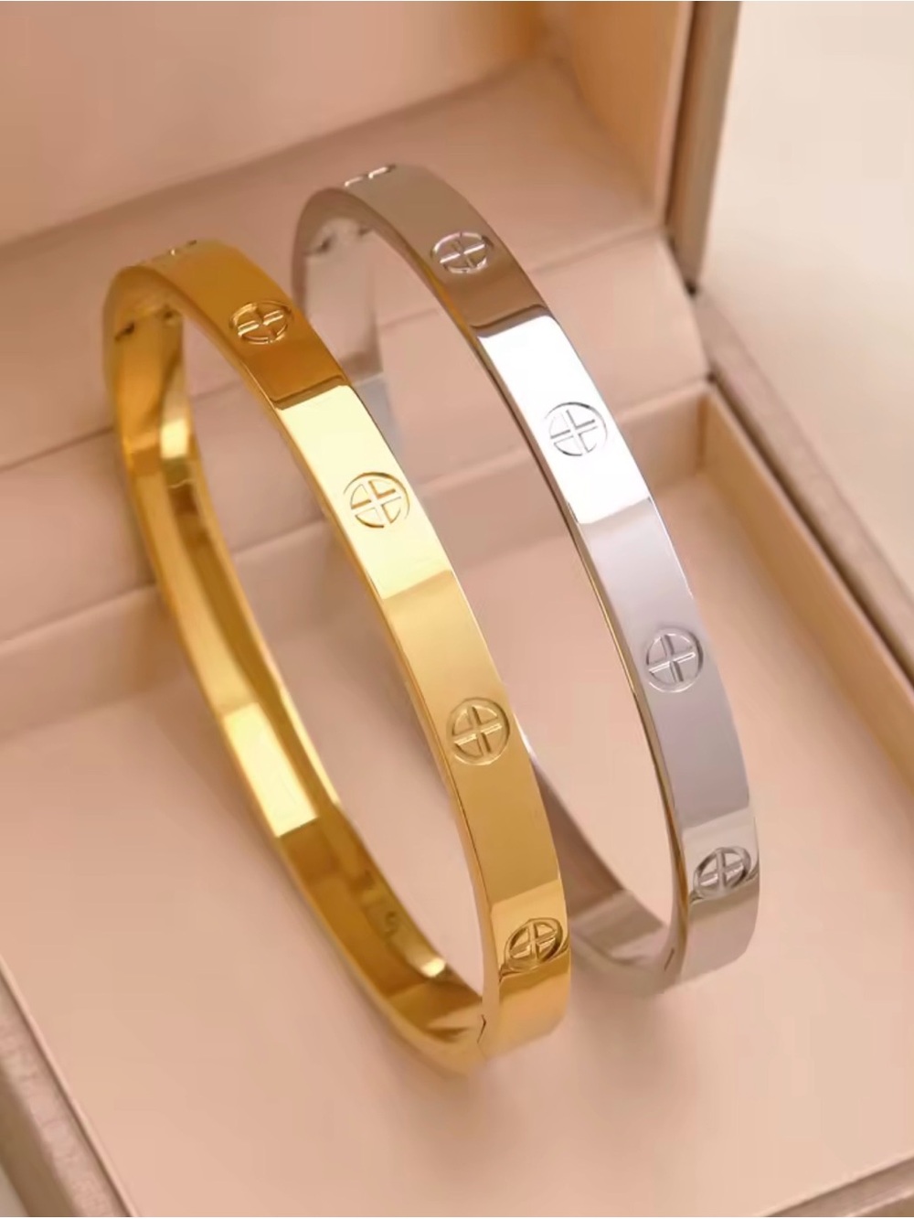 Elegant Gold and Silver Twin Bangle Bracelets - Women's Jewelry